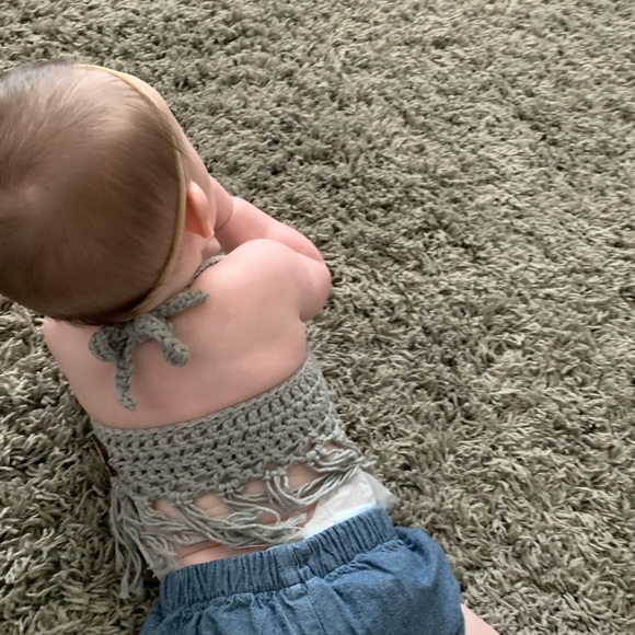 Harper Crop Top, Pima Cotton Top, Baby Crochet Crop Top, Fringe Cotton Crop Top - Picture 8 of 9